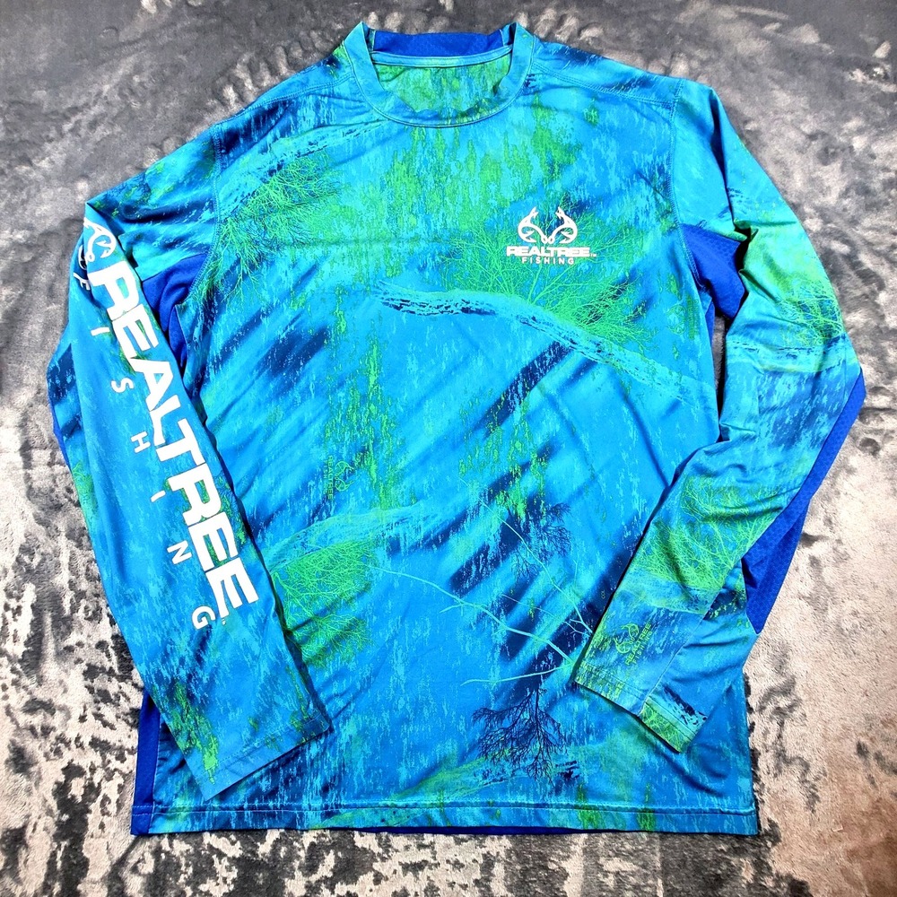 Realtree Fishing Shirt Mens Medium Water Camouflage Long Sleeve Outdoor Boating